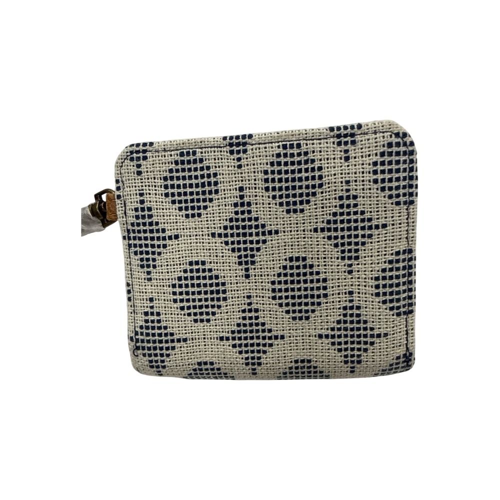 NWT Thirty-One Woven Bifold Wallet Navy Cream Zip Coastal Preppy Resort - Picture 6 of 9